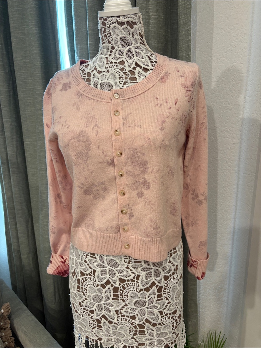 Altar'd State Pink Floral Button-Front Cardigan